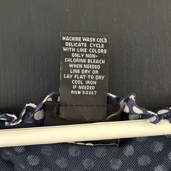 Torrid Navy Blue white polka dot ruffle top mesh fabric lined. Length weight - Picture 6 of 7